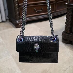 Kurt Geiger Black Mini Croc-Embossed Shoulder Bag with Iridescent Hardware